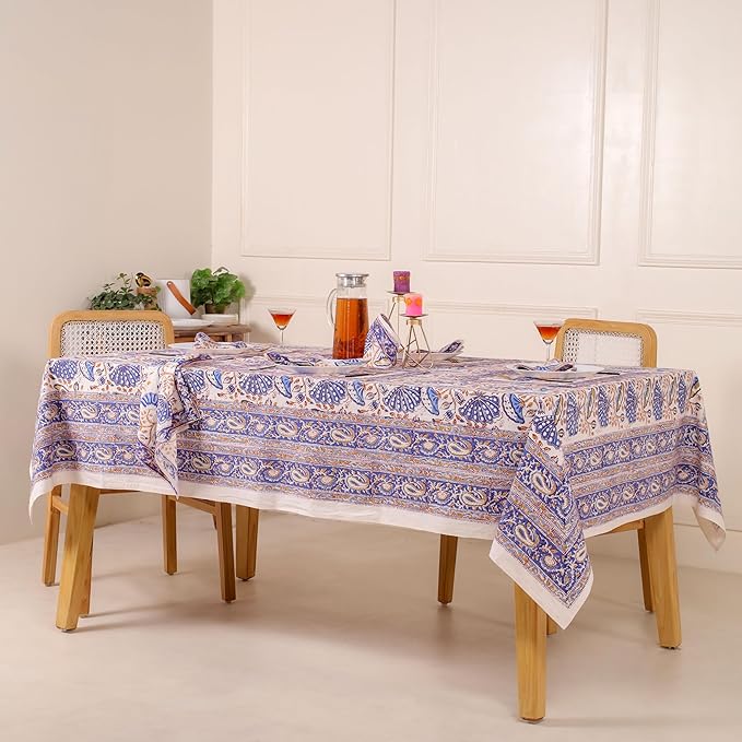 Hand Block Printed Table Cover - Exquisite Design, Premium Cotton Fabric, Perfect for Dining and Decor, Dining Table Linen(Orchid Purple,6 Seater 60 x 90 Inches Rectangle)