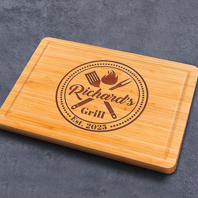 Personalized Grill Cutting Board, Grilling Gift For Men and BBQ Masters, Mens Best Anniversary, Father’s Day or Birthday Gift for Men or Husband, Wood Engraved Gifts for Dad