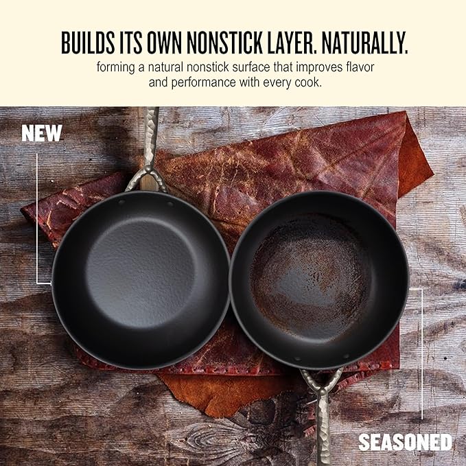 Alva Artist 2-Piece Carbon Steel Frying Pan Set (9.5” & 11”) – Naturally Nonstick Without PTFE/PFOA/PFAS, Built for Lifetime Durability, Masterful Heat Control, Oven & Induction Safe – Pro Performance