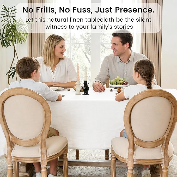 Simple&Opulence White Linen Tablecloth for Rectangle Tables-60×84 Inch, 100% Linen Farmhouse Tablecloth 6-8 Seat Dining Table, Durable Stonewashed Tablecloth for Banquet, Dinner, Wedding
