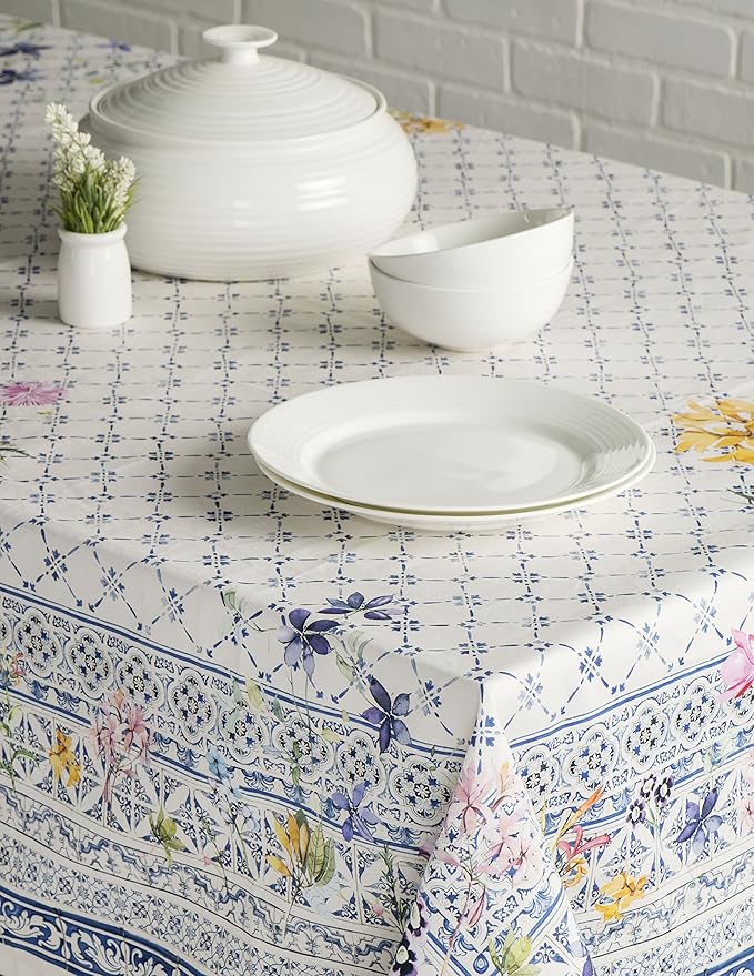 Maison d' Hermine Table Cloth Rectangle Table 100% Cotton 70 x 108 Inches Tablecloth Reusable Decorative for Dining Room Farmhouse Home Valentines Day Decorations Spring Summer - Faience