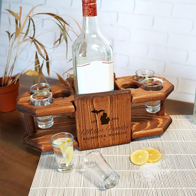 Personalized Engrave Tequila Shot Wooden Board, Housewarming Gift, New Home Gift, Wedding Gift, Engagement Gift, Bride Gift, Tequila Flight