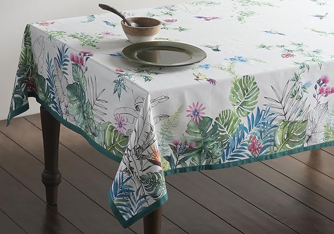 Maison d' Hermine Table Cloth Rectangle Table 100% Cotton 60 x 120 Inches Tablecloth Reusable Decorative for Dining Room Farmhouse Home Valentines Day Decorations Spring Summer - Tropiques