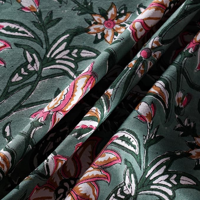 Ridhi Block Print Round Virdian Green Reusable Tablecloth 100% Cotton 132" Inch Decorative Table Cover eveyday Dining, Home, Party, Wedding, Farmhouse Gift for Spring, Easter, Valentine