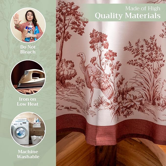 Maison d' Hermine Table Cloth Round Table 100% Cotton 63 Inches Fall Tablecloth Reusable Everyday Use for Thanksgiving Christmas Decorations Dining Farmhouse Party (Holy Jouy - Brown)