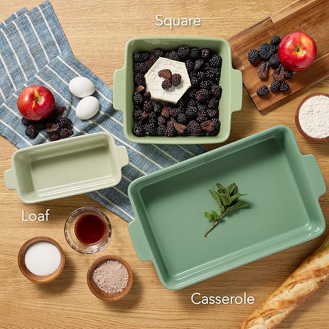Best Choice Products 3-Piece Ceramic Bakeware Set, Stoneware Baking Dishes, Porcelain Casserole Bakeware Dishes, Serving Dishes - 9x12 Casserole, Loaf Pan, 8x8 Baking Dish - Sage Green