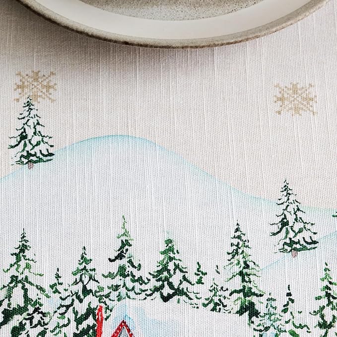 Maison d' Hermine Table Cloth Rectangle Table 100% Cotton 70 x 120 Inches Fall Tablecloth Reusable Everyday Use for Thanksgiving Christmas Decorations Dining Farmhouse Party (Rural Christmas)