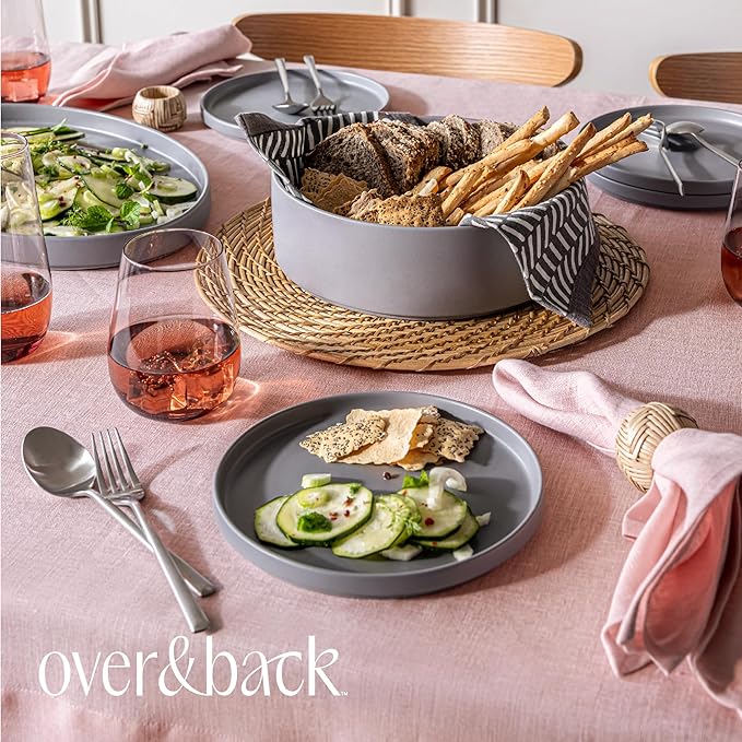 Over&Back 100%-Linen Woven Tablecloth - Colorful Dining Room Table Cover - Mitered Corner Hems - Machine Washable - Kitchen and Home Decor - Pink - 70x90