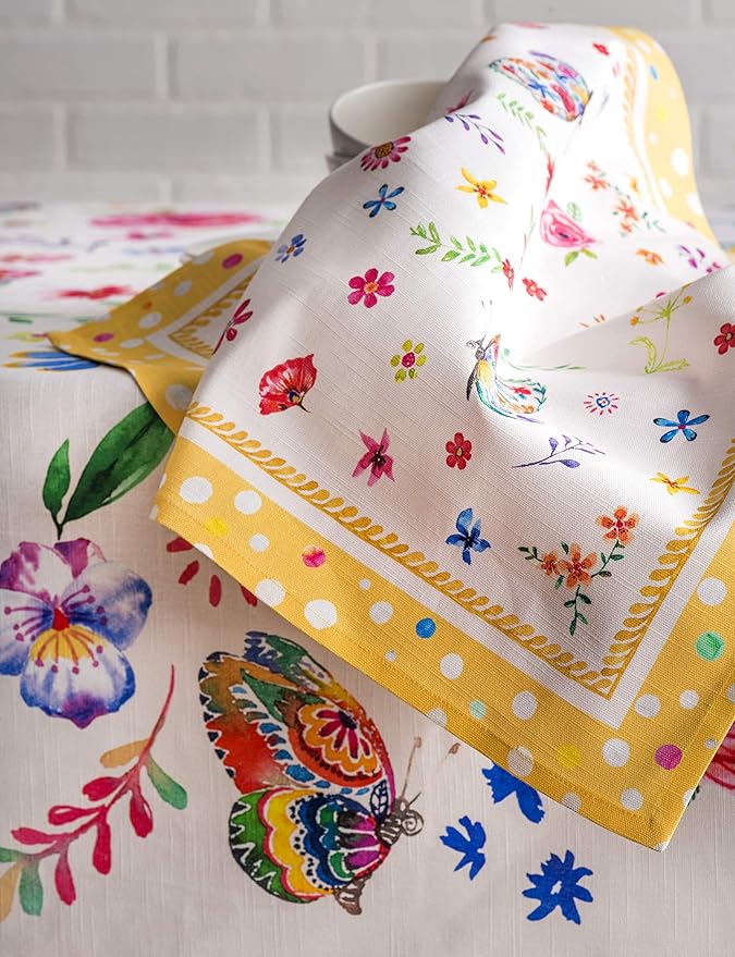 Maison d' Hermine Cloth Napkins Set of 4 100% Cotton Everyday Reusable Square Napkins Cloth Washable Dinner Wedding Valentines Day Decorations Spring/Summer (Happy Florals - Sweety, 20" x 20")