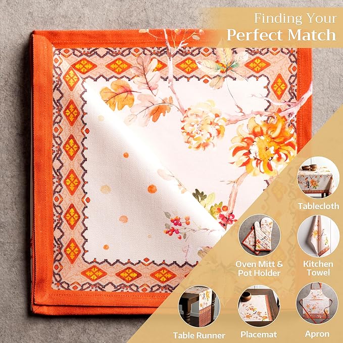Maison d' Hermine Cloth Napkins Set of 4 100% Cotton for Thanksgiving Christmas Decorations Everyday Reusable Square Fall Napkins Cloth Washable Dinner Party (Kelim - Prairie, 20"x20")
