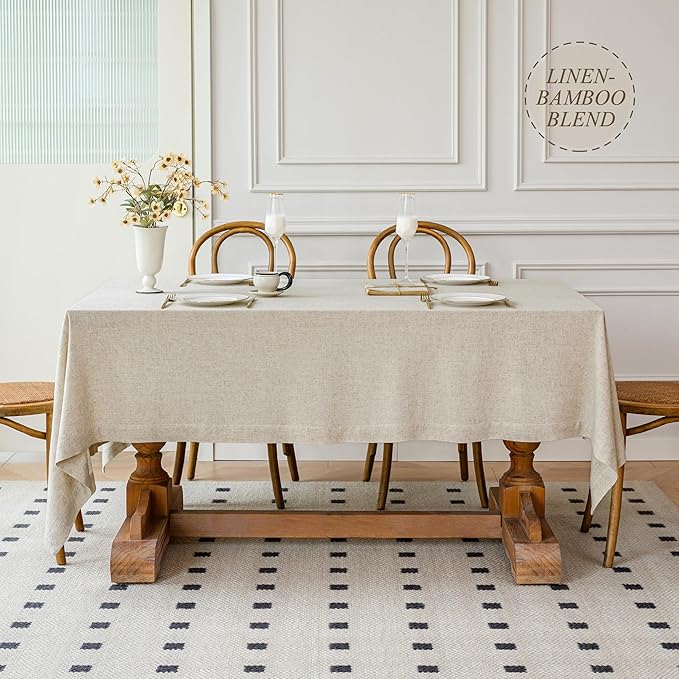 Linen World Linen Blend Tablecloth 90x90 Inch,Linen-Textured Soft Cool & Breathable,Machine Washable Square Table Cloth for Dining,Kitchen,Outdoor,Festival