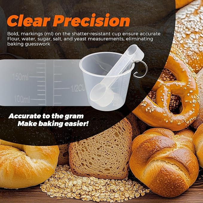 Bread Maker Machine Spare Parts – BPA-Free PP Measuring Cup with Paddle Removal Hook & Measuring Spoon for Precise Baking (200ml, Translucent)