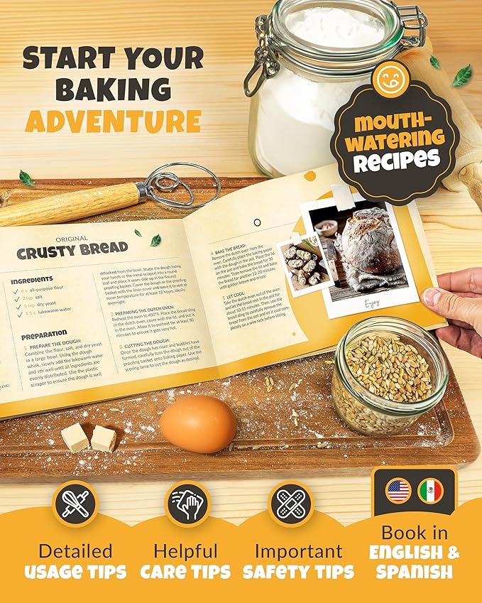 Loaf Pan for Bread Baking - incl. Sourdough Bread-Baking Supplies like Banneton Bread-Proofing Basket - 2QT Enameled Oval Cast Iron Dutch Oven, Bread-Oven, Sour Dough Bread-Banking-Pan Tools
