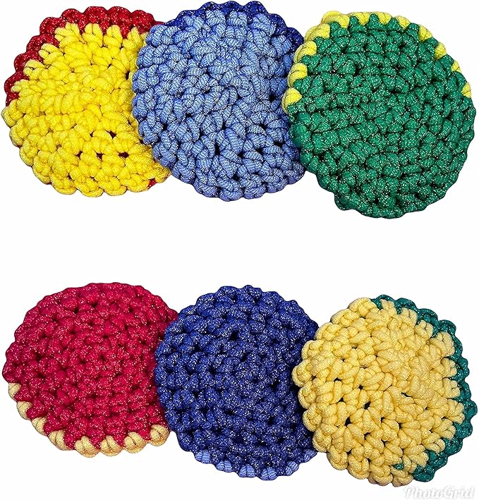 Handmade Kitchen Scrubbies - Nylon Yarn - Pot Scrubbers - Sponge - Scouring Pad - Reusable - Exfoliating - Set of 3 (or 4) - Double Thickness - Large