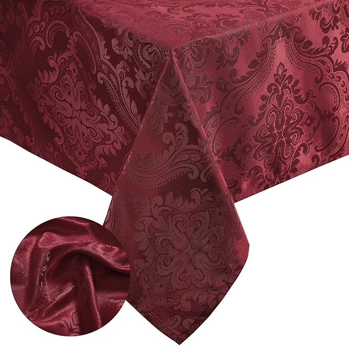 Elrene Home Fashions Caiden Elegance Damask Waterproof, Stain & Wrinkle Resistant Fabric Tablecloth, 60" x 120" Oblong/Rectangle, Cranberry