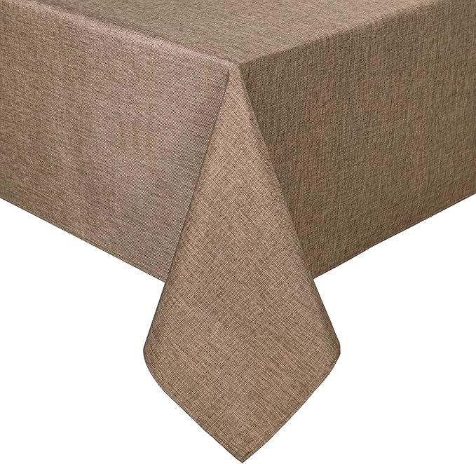 Hiasan Faux Linen Rectangle Tablecloth - Wrinkle and Stain Resistant Washable Table Cloth for Kitchen Dining Room Holiday Table Cover for Party Dinner, Khaki, 60 x 102 Inch
