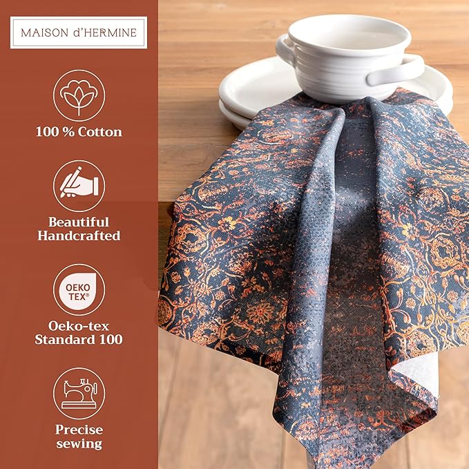Maison d' Hermine Cloth Napkins Set of 4 100% Cotton for Thanksgiving Christmas Decorations Everyday Reusable Square Fall Napkins Cloth Washable Dinner Party (Imperfection, 20"x20")