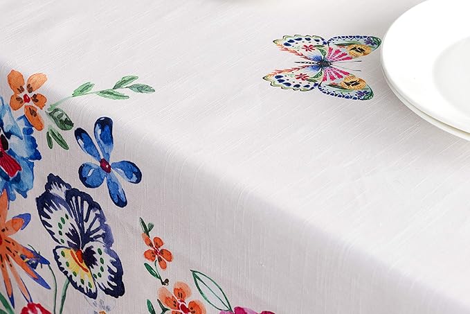 Maison d' Hermine Table Cloth Square Table 100% Cotton 60 x 60 Inches Tablecloth Reusable Decorative for Dining Room Farmhouse Home Valentines Day Decorations Spring Summer- Happy Florals -High Summer