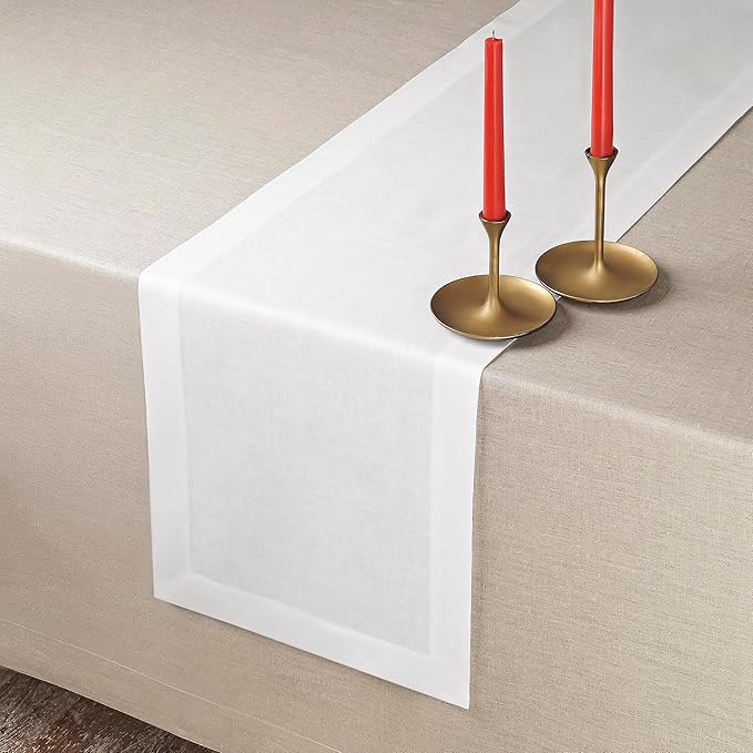 D'Moksha Homes Linen White Table Runner 36 Inches - 100% Pure Linen Small Table Runner 14 x 36 Inch for Dresser, Coffee Tables, Valentines, Spring, Easter - Machine Washable