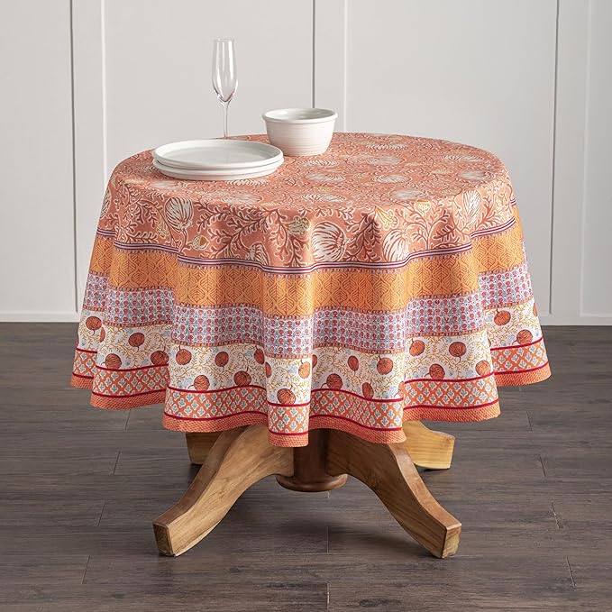 Maison d' Hermine Table Cloth Round Table 100% Cotton 69 Inches Fall Tablecloth Reusable Everyday Use for Thanksgiving Christmas Decorations Dining Farmhouse Party (Harvest Festival)