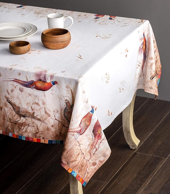 Maison d' Hermine Table Cloth Square Table 100% Cotton 54 x 54 Inches Fall Tablecloth Reusable Everyday Use for Thanksgiving Christmas Decorations Dining Farmhouse Party (Faisan D'Automne)