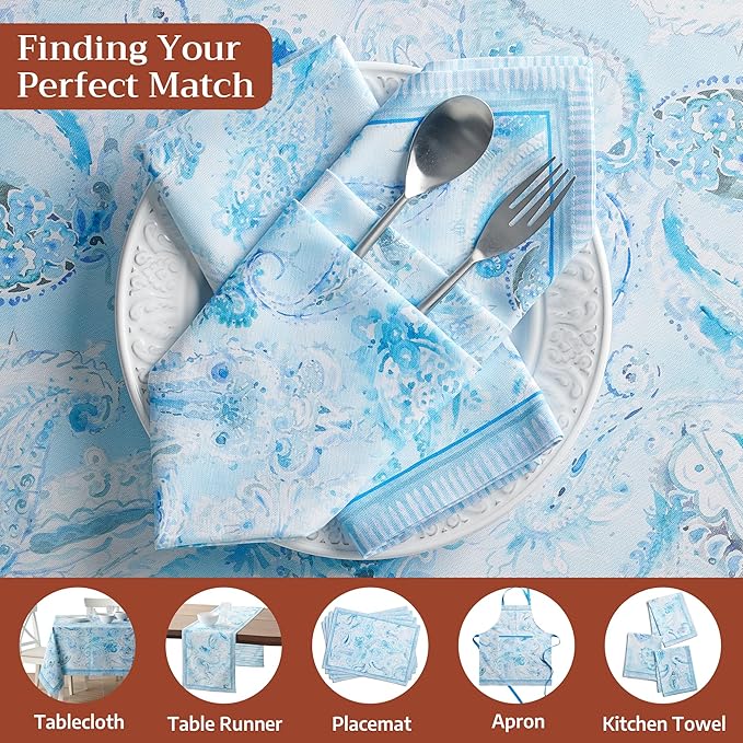 Maison d' Hermine Napkin 100% Combed Cotton Premium 20"x20" Decorative Washable Table Cloth Napkins Set of 4 for Dining, Holidays, Buffet Parties & Wedding Use Campagne - Paisley Blues