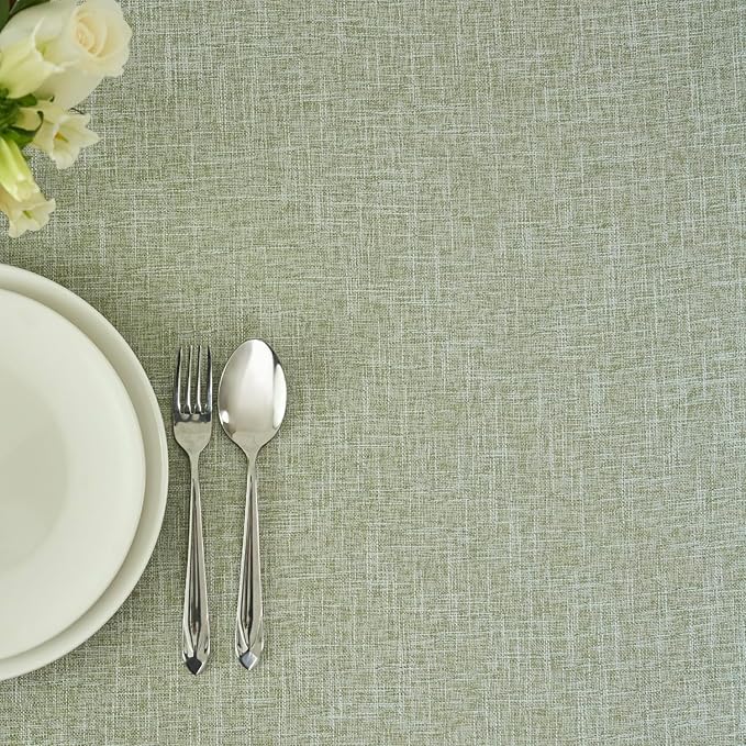 maxmill Flaxy Faux Linen Tablecloth with 2-Tone Slubby Texture Wrinkle Resistant Anti-Shrink Soft Table Cloth for Kitchen Dining Restaurant Tabletop for Event Holiday Dinner Round 70 Inch Sage
