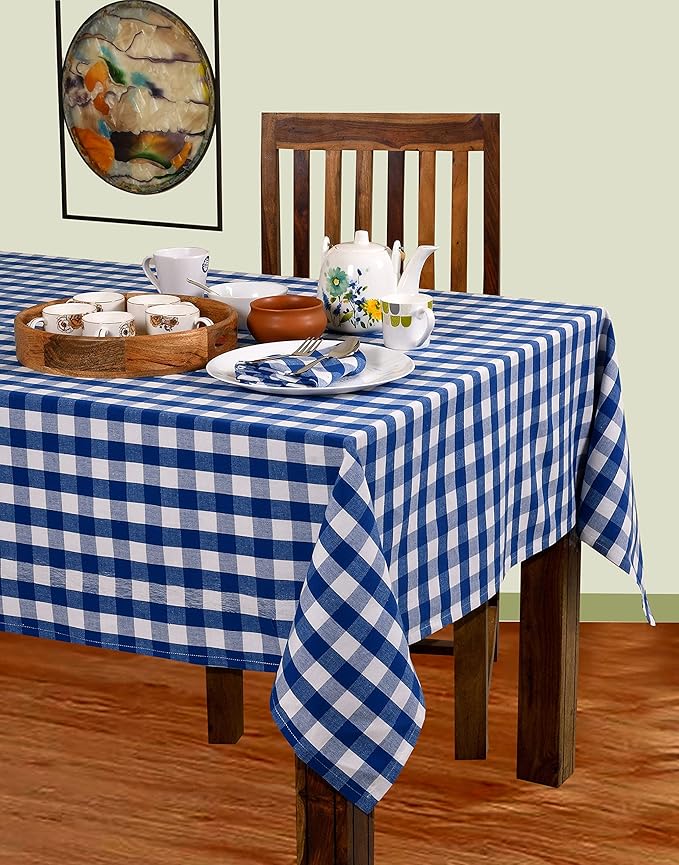 Urban Villa Tablecloth Buffalo Check Table Cloth Tabletop Cover Kitchen Dining Tablecloth 100% Cotton Great Parties Wedding Holiday Dinner Blue/White Rectangle 60X84 Inches 6-8 Seats Table Cloth
