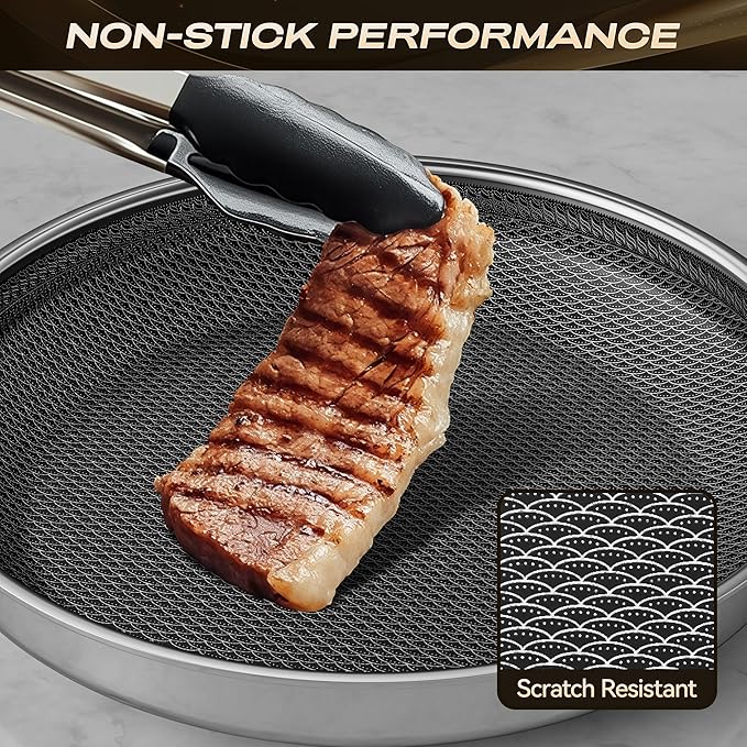 Non Stick Frying Pan Set,Hybrid Nonstick Frying Pan 3 Piece,8,10 &12 Inch Stainless Steel Pans,PFAS PFOA PTFE Free,Stay-Cool Handle,Dishwasher-Friendly,Oven-Safe,Compatible with All Cooktops