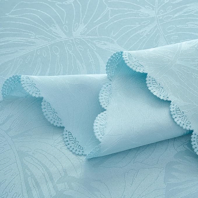 Rectangle Tablecloths 60x102 Inch Waterproof Washable Light Blue Oblong Table Clothes for 6 Foot Tables Leave Pattern Silky Soft Table Covers for Kitchen Dining Birthday Party Picnic