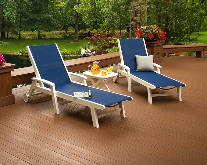Polywood® Coastal 3-Piece Wheeled Chaise Set in Black/White Sling