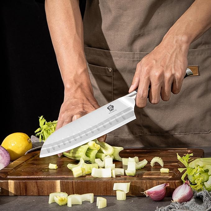 WILDMOK Knife Set, 7 Piece Kitchen Knife Block Set with Block Wooden, German Stainless Steel Sharp Chef Knife Set with Sharpener