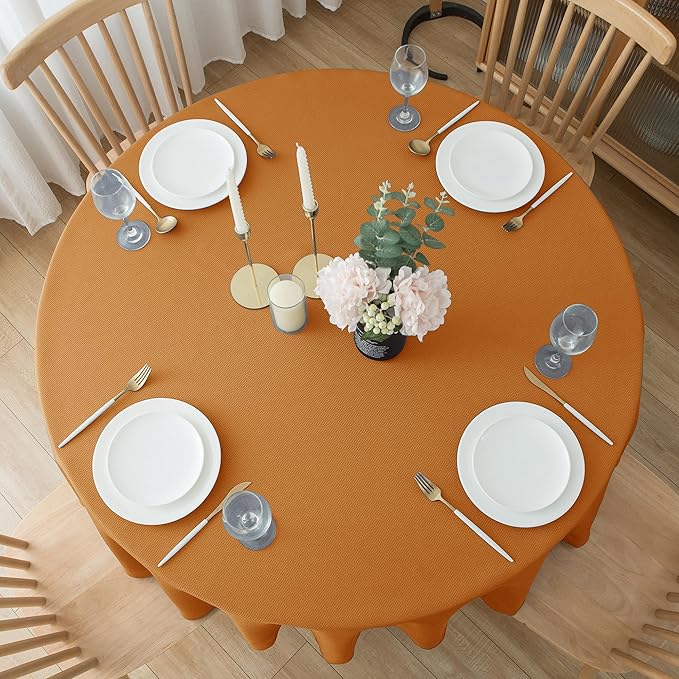 Biscaynebay Fall Tablecloth Textured Fabric Round Tablecloths 70", Bronze Thanksgiving Autumn Harvest Water Resistant Fabric Tablecloths for Kitchen, Dining, Wedding, Parties Machine Washable