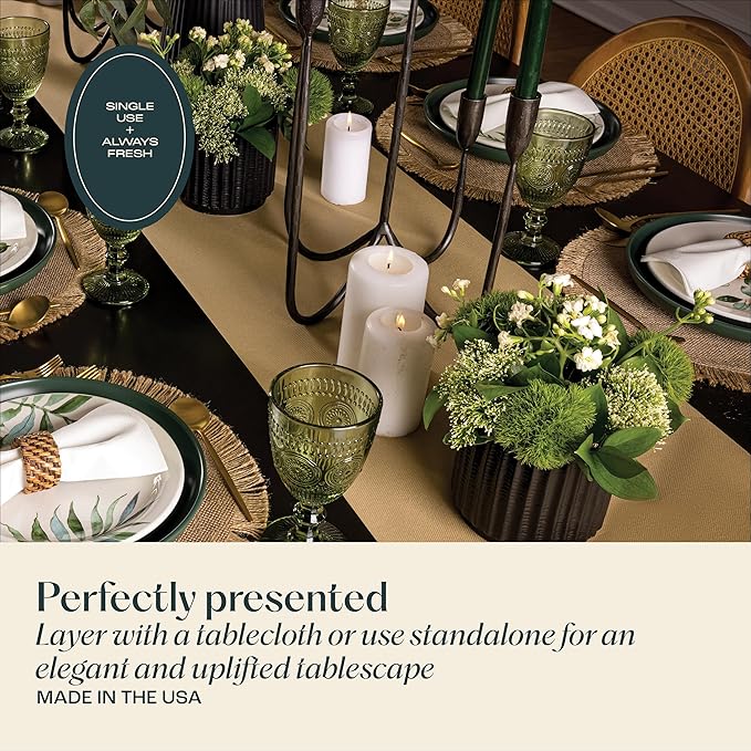 Disposable Table Runner for Dining Table, 16" x 48" 20-Pack Linen-Like Champagne Paper Table Runners for Party, Wedding Or Event