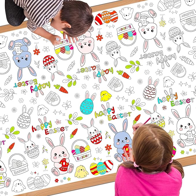 Childom 1 Pack Easter Coloring Tablecloth for Kids,Easter Crafts for Kids,54 x 108 Inch Disposable Paper Table Cover,Giant Coloring Poster for Children Gifts Games Activities Holiday Party Favors