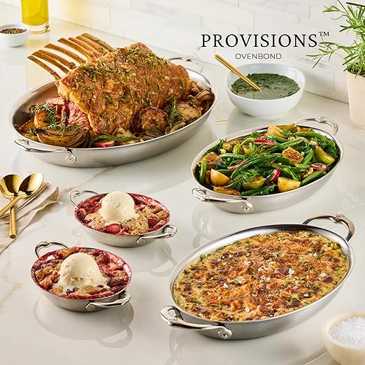 Hestan Provisions - Oval au Gratin Dish, Medium Clad Stainless Steel, 2.0 Quart (12.5" x 9.0")