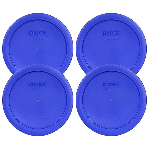 Pyrex 7201-PC Round 4 Cup Cadet Blue Plastic Storage Lid, Made in USA - 4 Pack