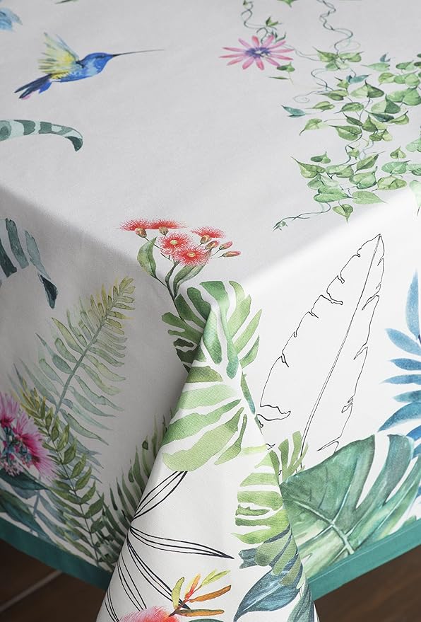 Maison d' Hermine Table Cloth Square Table 100% Cotton 60 x 60 Inches Tablecloth Reusable Decorative for Dining Room Farmhouse Home Valentines Day Decorations Spring Summer - Tropiques