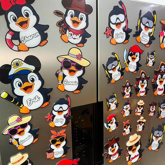 Custom Penguin Cruise Door Magnets Fun Penguin Cruise Door Decorations Penguin Magnets Stickers Decals Magnetic Reusable Cruiser Ship Magnet for Doors Car Fridge Refrigerator Birthday Kitchen Decor