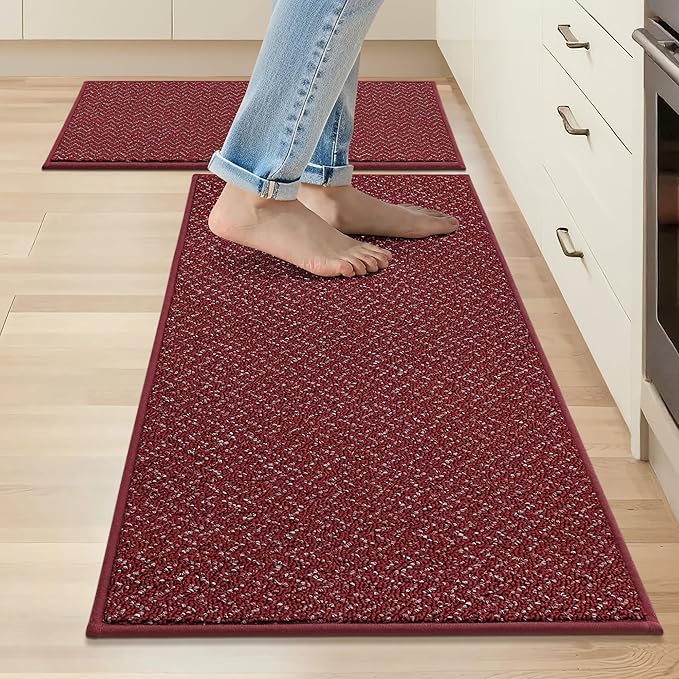 COSY HOMEER Kitchen Rugs and Mats 2PCS Non Slip Kitchen Mats for Floor Washable Stain Resistant Kitchen Runner Rug Sets Absorbent Kitchen Floor Mat 20"x32"+20"x48",Red