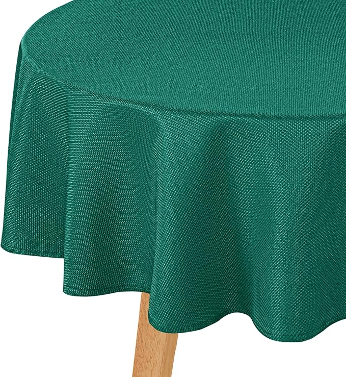 Hiasan Round Textured Tablecloth 50 Inch - Waterproof Spillproof Antiwrinkle Jacquard Table Cloth, Decorative Polyester Table Cover for Kitchen, Picnic, Holiday and Parties, Emerald Green