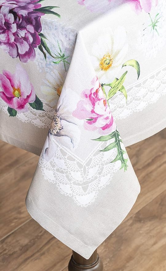 Maison d' Hermine Table Cloth Square Table 100% Cotton 60 x 60 Inches Tablecloth Reusable Decorative for Dining Room Farmhouse Home Valentines Day Decorations Spring Summer - Pivoine
