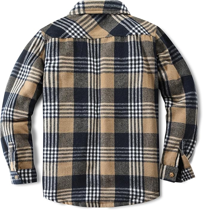 Men's Cotton Sherpa Lined Button Down Flannel Shirt Jacket Plaid Soft Outdoor Flannel Jacket Shirt