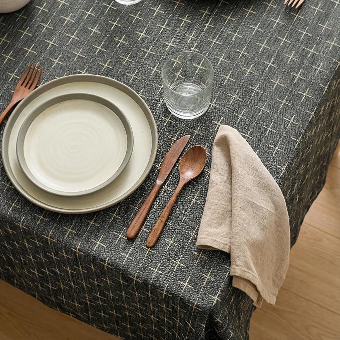 Horaldaily Taupe Rectangular Table Cloth, Cross-Star Solid Textured Embroidery Tablecloth, Wrinkle Free Washable 60×104 Inch Table Cover for Kitchen, Party, Wedding, Picnic, Outdoor