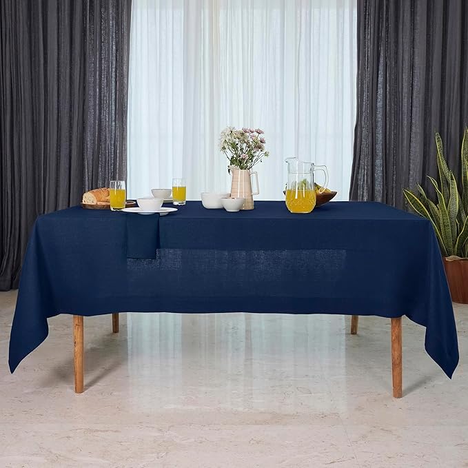D'Moksha Homes Linen Tablecloth 60 x 120 Inch - 100% Pure Linen Navy Blue Table Cloth for Rectangle Tables - Machine Washable Cloth Tablecloth for Easter