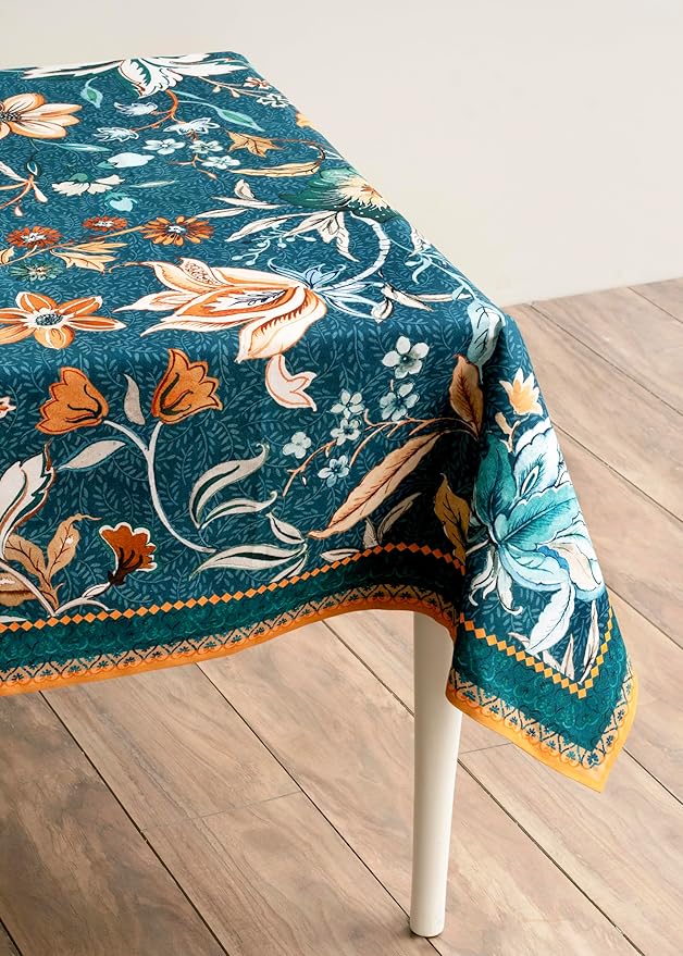 Maison d' Hermine Table Cloth Rectangle Table 100% Cotton 70 x 140 Inches Fall Tablecloth Reusable Everyday Use for Thanksgiving Christmas Decorations Dining Farmhouse Party (Luxury Loft - Dark Teal)