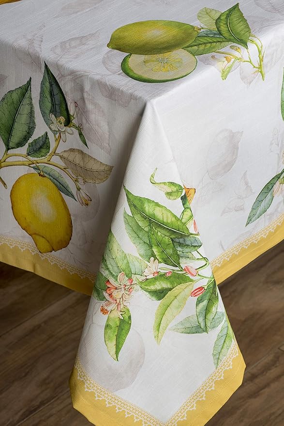 Maison d' Hermine Table Cloth Rectangle Table 100% Cotton 60 x 90 Inches Tablecloth Reusable Decorative for Dining Room Farmhouse Home Valentines Day Decorations Spring Summer - Limoncello