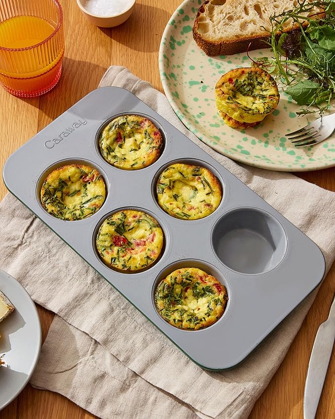Caraway Nonstick Ceramic 6 Cup Muffin Pan Duo – Non-Toxic, PTFE & PFOA Free – Oven Safe – Aluminized Steel Core – Small Muffin Pan for Baking Cupcakes, Muffins & More - Marigold