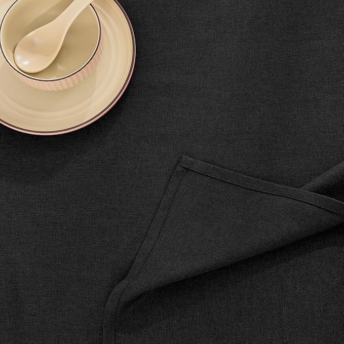 Rectangle Tablecloth 55 x 71 Inch - Waterproof Faux Linen Table Cloth for Dining Table, Kitchen, Party, Wedding, Holiday & Everyday Decoration, Black