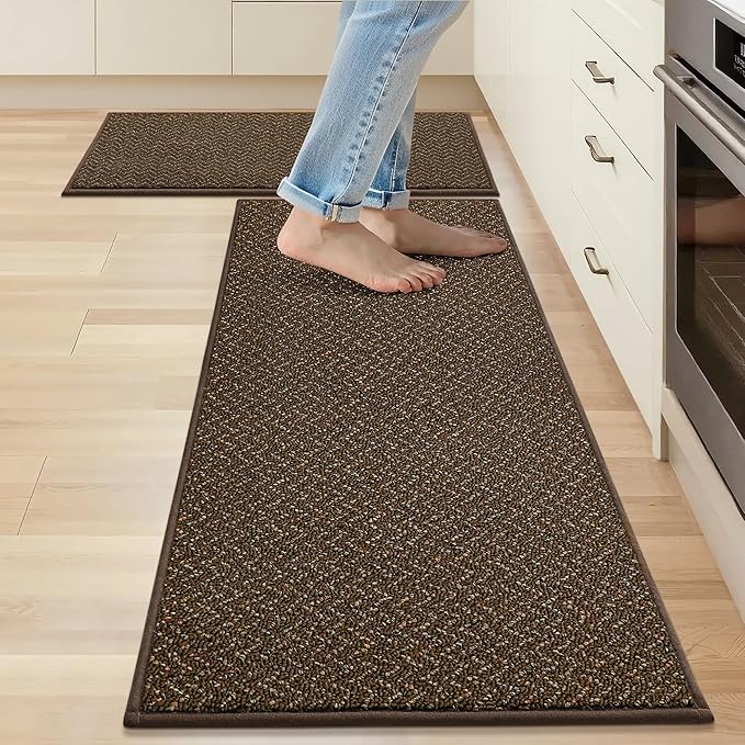 COSY HOMEER Kitchen Rugs Non Slip Washable 24"x36"+24"x60" Absorbent Kitchen Mats for Floor Stain Resistant Kitchen Runner Rug Sets of 2 Kitchen Floor Mats for Sink,Brown
